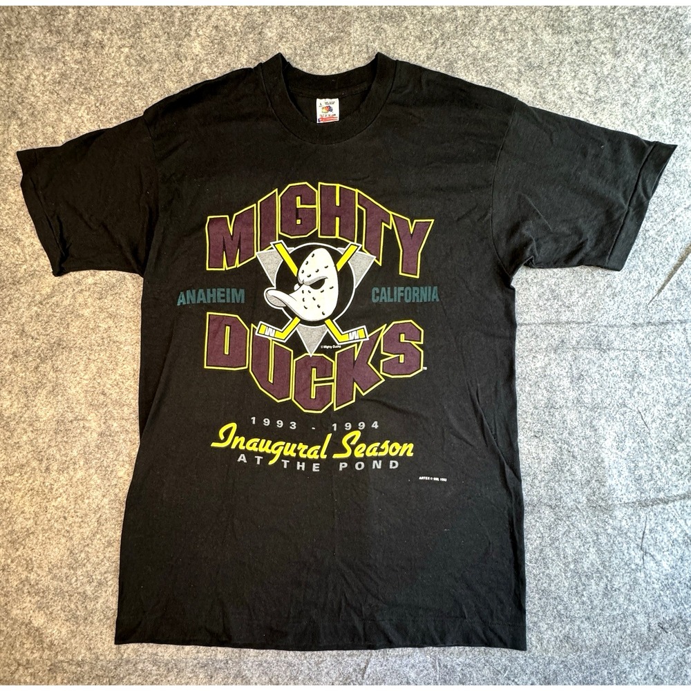 VTG Mighty Ducks Hockey L Shirt NHL 1993 Black Single Stitch RARE Anaheim
